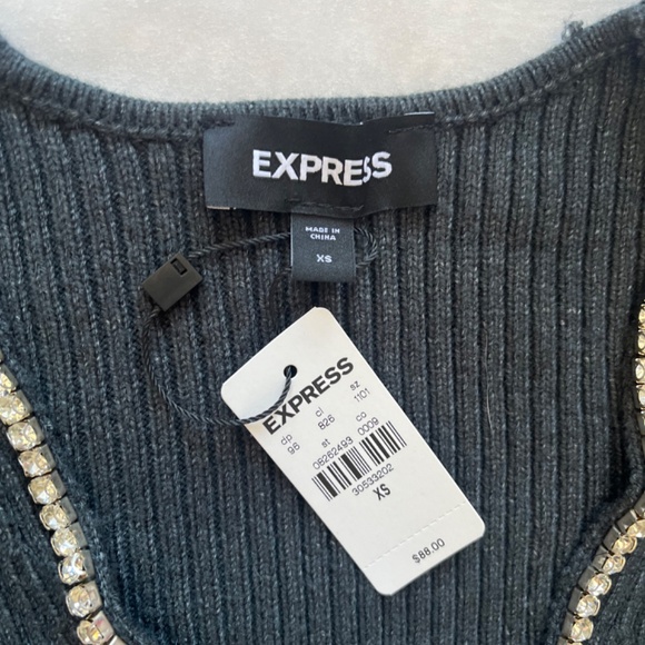 NWT Express Embellished Rhinestones V-Neck Puff Gray Sleeve Cocktail Sweater S - Picture 5 of 7